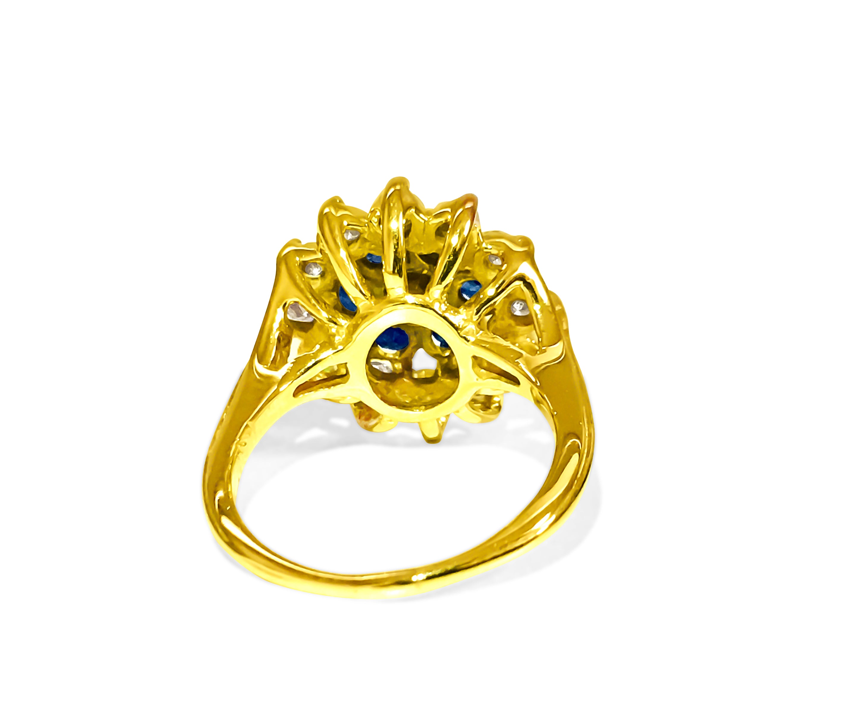 18K Gold. 2.12 Carat Diamond and Blue Sapphire Ring
